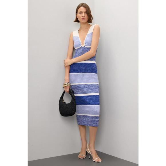Toccin Dresses & Skirts - Toccin Blue Stripe Sadie Sleeveless Striped Midi Dress Size M